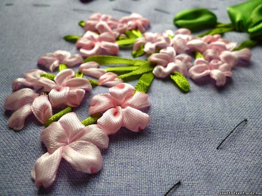 МК вышивка лентами цветы схемы - пеларгония